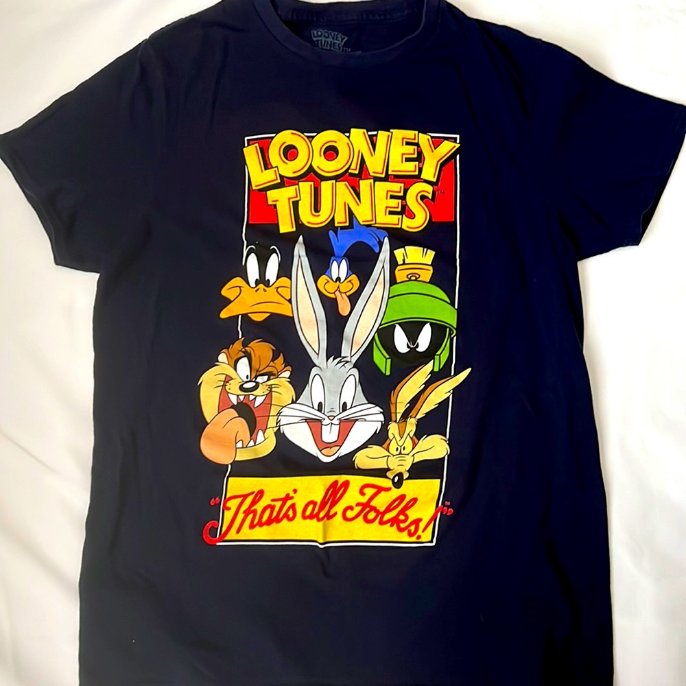 Looney Tunes That’s‎ All Folks T-shirt Graphic Dark  Blue Tee